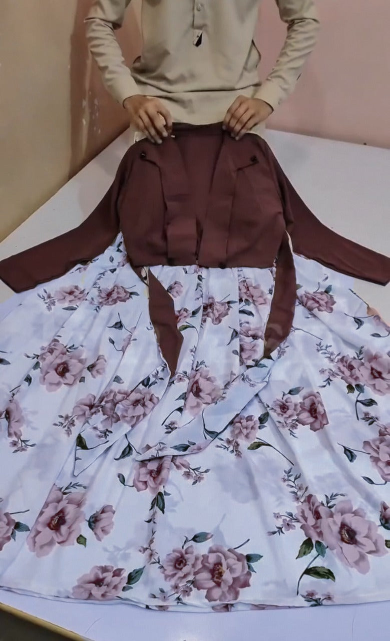 Dubai Cherry Fabrics, Gown With Koti (Jam color)