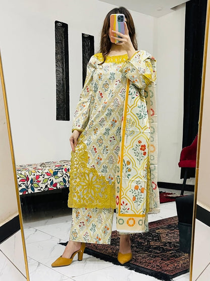 ✨Elegant Floral 3-Piece Suit with Beautiful Cutwork Embroidery✨