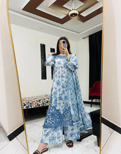 ✨Elegant Floral 3-Piece Suit with Beautiful Cutwork Embroidery✨