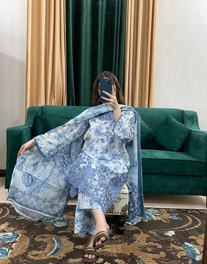 ✨Elegant Floral 3-Piece Suit with Beautiful Cutwork Embroidery✨