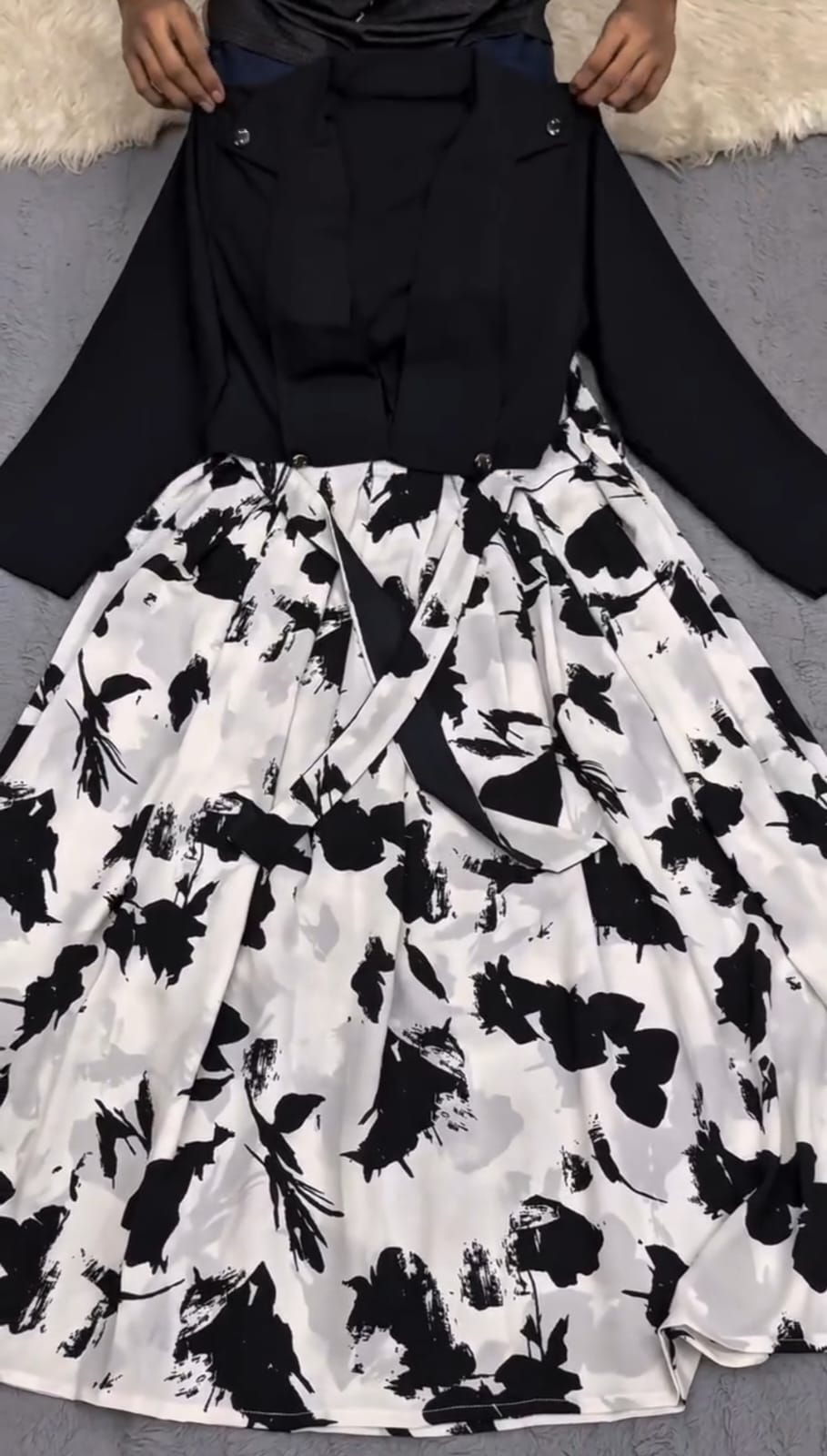 Dubai Cherry Fabrics, Gown With Koti (White and black)