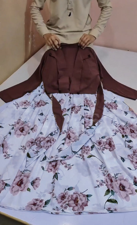 Dubai Cherry Fabrics, Gown With Koti (Jam color)