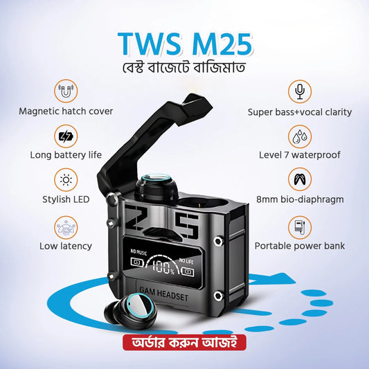 M25 tws Headphones Premium Quality Touch Control Noise Reduction (Original)