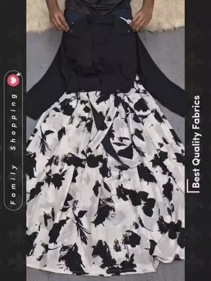 Dubai Cherry Fabrics, Gown With Koti (White and black)